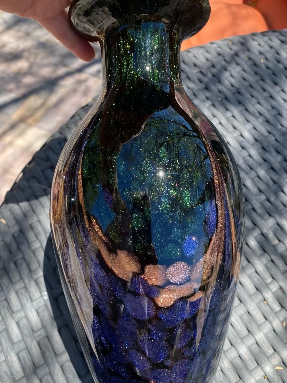 Dale Tiffany Iridescent Blue-Green Glass Vase vintage